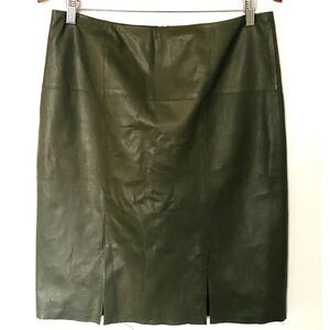 Worth New York Fern Green Leather Seamed Slim Zippered Lined Midi Skirt Luxe 10
